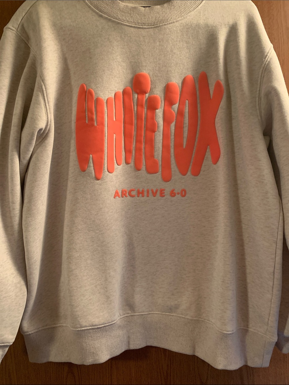 White Fox Light Gray Crewneck Sweatshirt with Pink Logo                 Size S/M